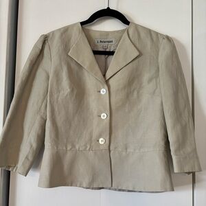 J. Peterman Silk Linen Taupe Cropped Blazer Jacket Women’s Size 4